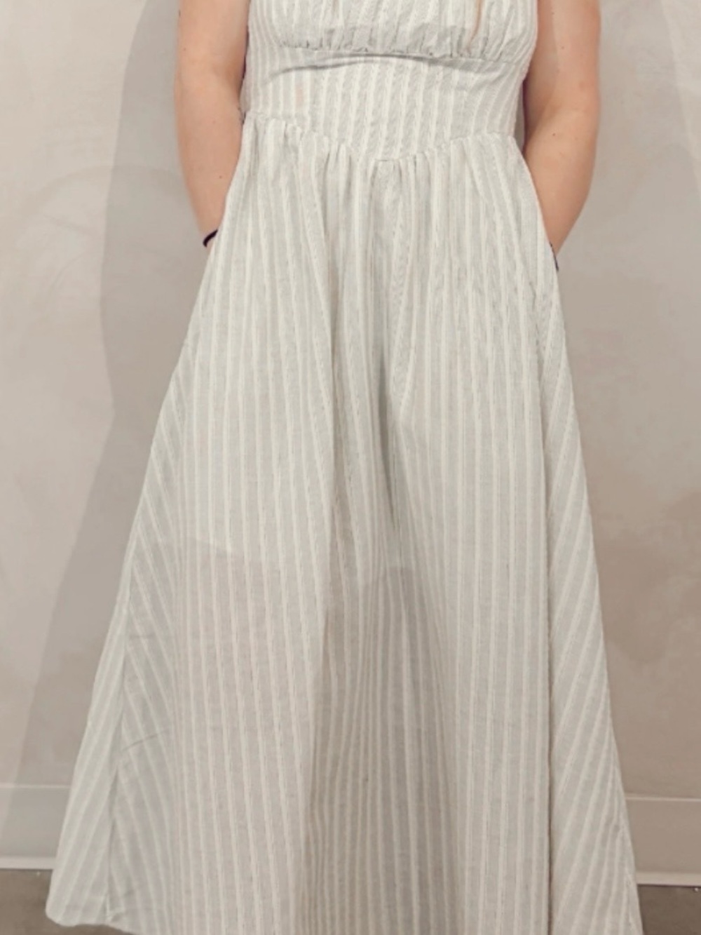 Light Gray Striped A-Line Maxi Skirt - Classic Summer Style